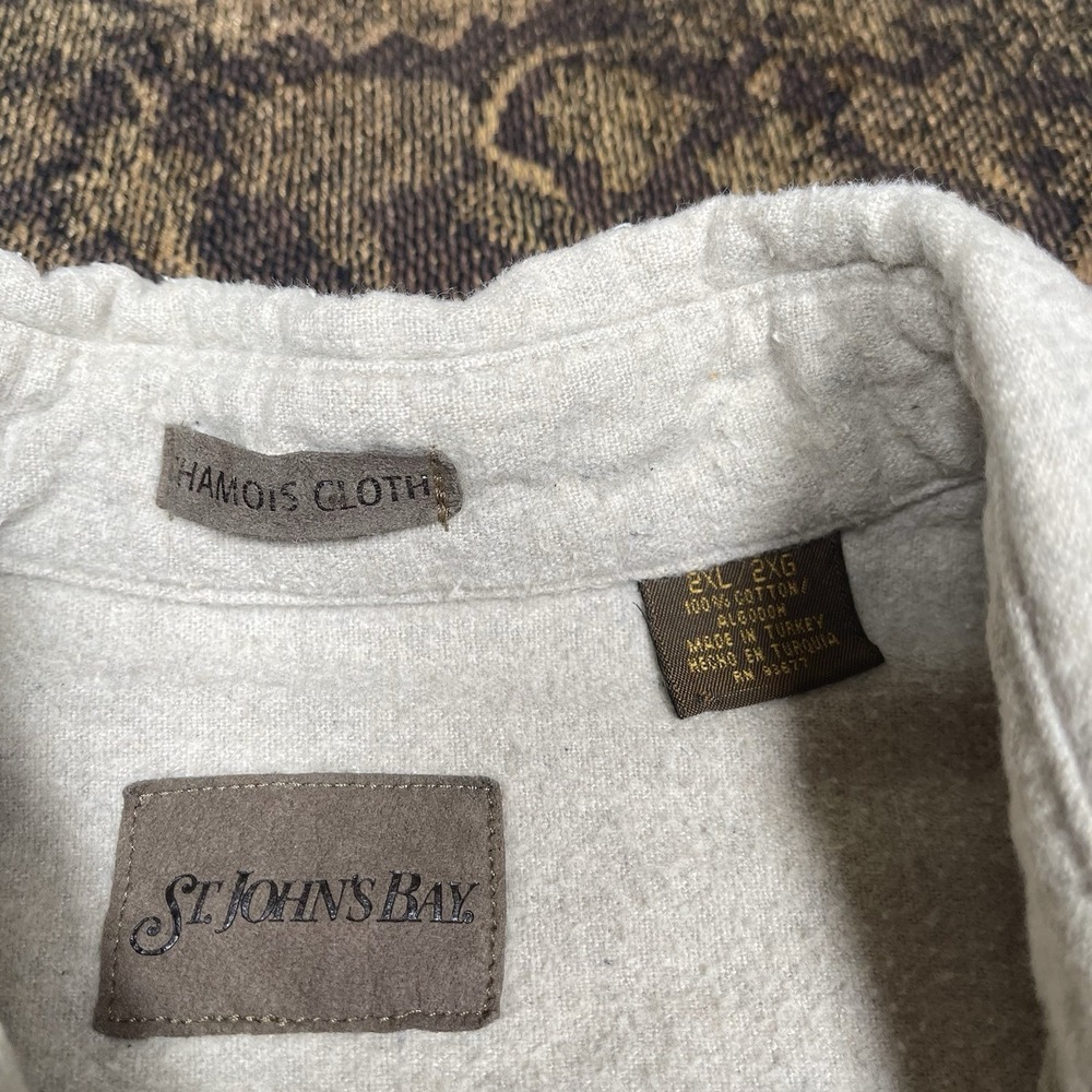 Vtg St Johns Bay Shirt Mens Size 2XL Creme Brown Chamois Flannel Soft Stained - Picture 4 of 8